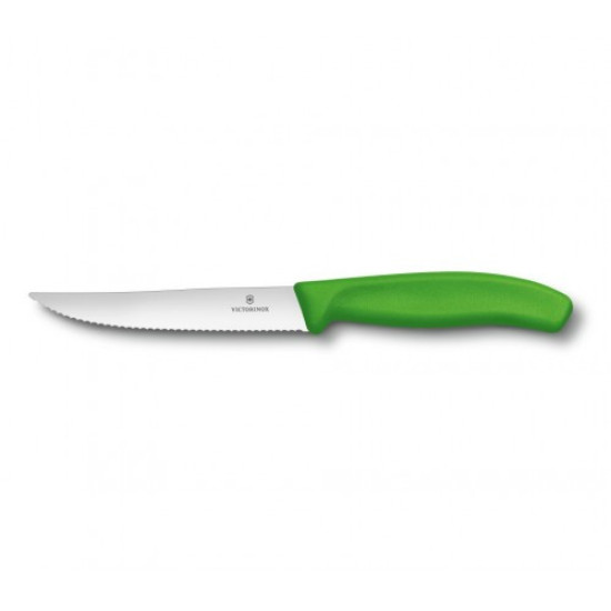 Нож кухонный столовый Victorinox SwissClassic, 12 см, серейторное лезвие, зелёный