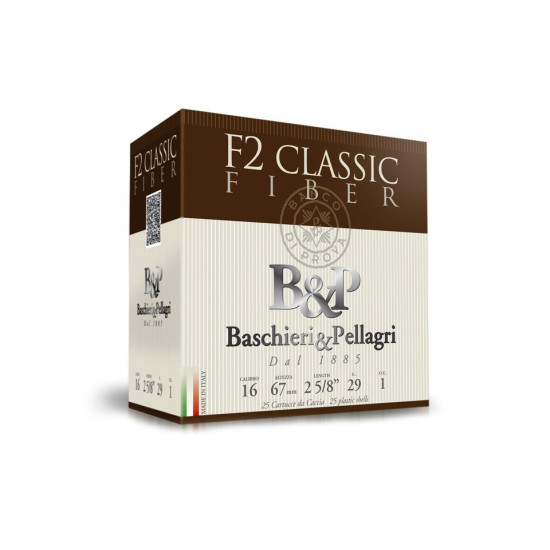 Патрон B&P F2 Classic Fibber (б/к, фетровый пыж) кал. 16/16/67, дробь №4, 29 г, 25 шт/уп