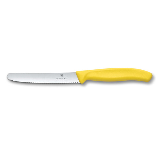 Нож кухонный Victorinox SwissClassic 11 см, серрейтор, закруглённый, жёлтый
