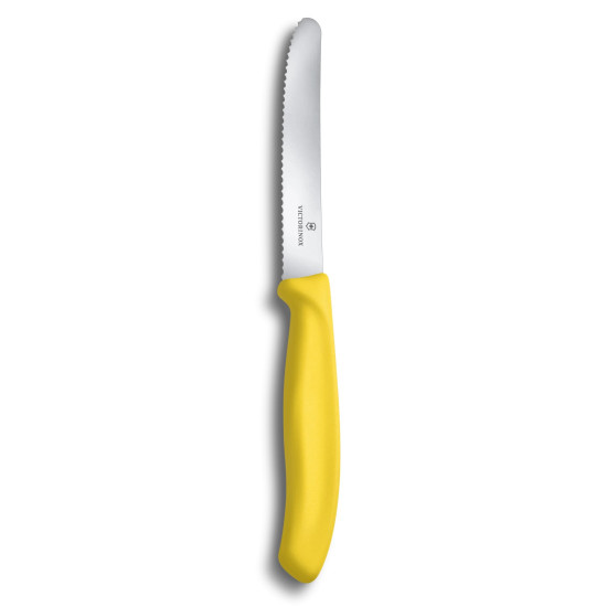Нож кухонный Victorinox SwissClassic 11 см, серрейтор, закруглённый, жёлтый