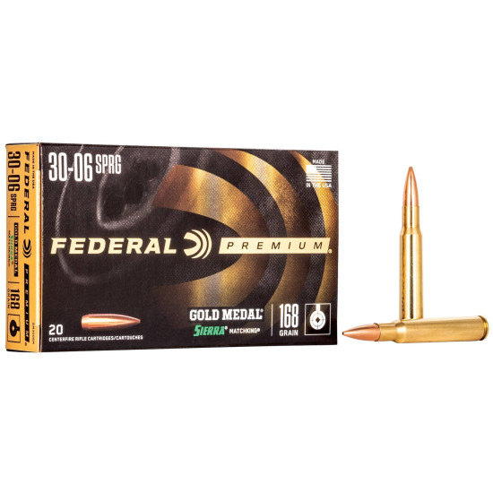 Патрон нарезной Federal Gold Medal 30-06, пуля Sierra MatchKing BTHP, 168 gr (10,89 г), 20 шт/уп