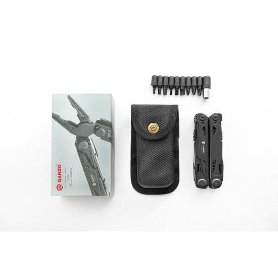 Мультитул Ganzo G303-B, 16 см, 21 функция, чёрный, биты и чехол