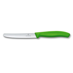 Нож кухонный Victorinox SwissClassic для томатов, 11 см, волнистое лезвие, зелёный (6.7836.L.114)