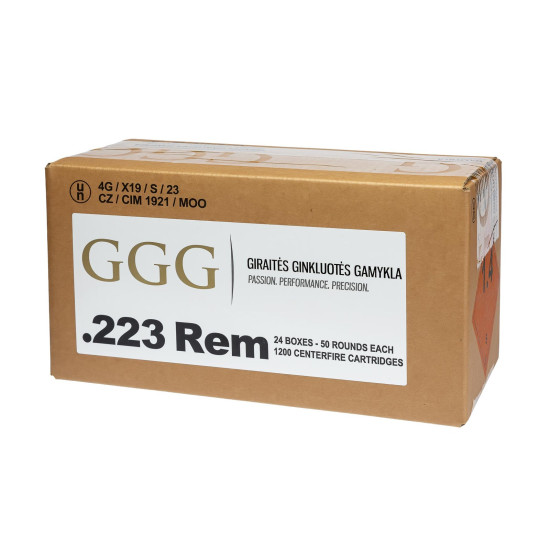 Патрон нарезной GGG .223 Rem, пуля FMJ, 62 gr (4,02 г), 50 шт/1200 шт