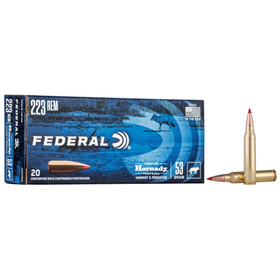 Набій нарізний Federal Varmint & Predator 223 Rem, куля Hornady V-Max, 53 gr (3,43 г)