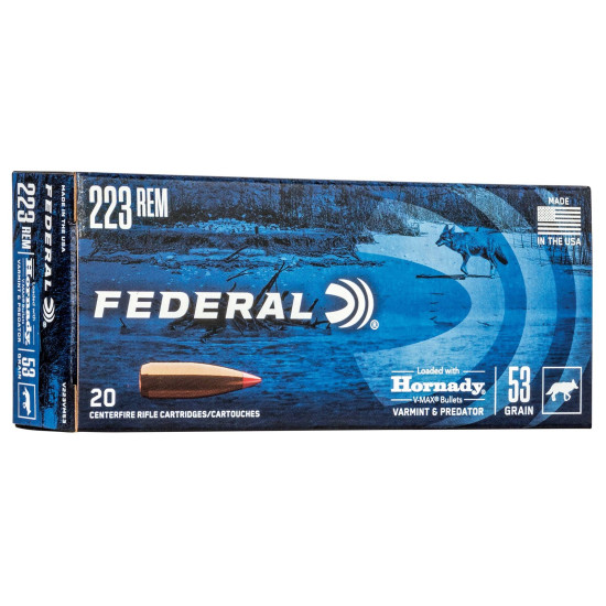 Набій нарізний Federal Varmint & Predator 223 Rem, куля Hornady V-Max, 53 gr (3,43 г)