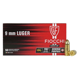 Патрон нарезной Fiocchi 9х19 Luger, пуля FMJ, 124 gr (8,04 г), 50 шт