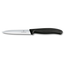 Нож кухонный Victorinox SwissClassic, 10 см, серейторное лезвие, чёрный